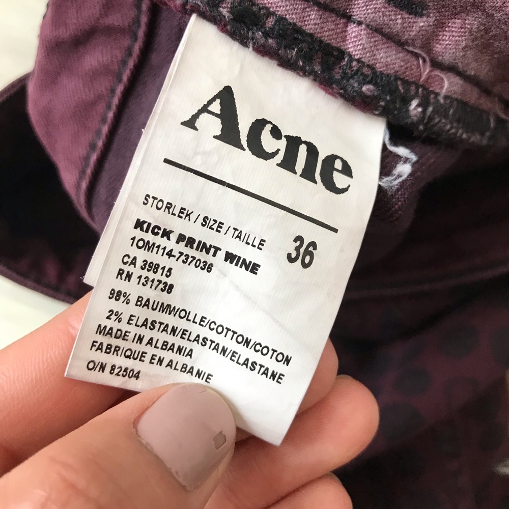Acne Kick Print Wine Skinny Jeans size 6 - Picture 4 of 6